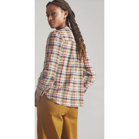 Pilcro Womens Plaid Tie Neck Button Front Long Sleeve Blouse Multicolor Small - Picture 5 of 11